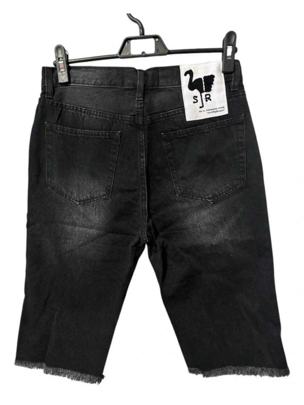 SR Sandrine Rose Bermuda Cropped Distressed Black Denim Long Jeans Shorts 25